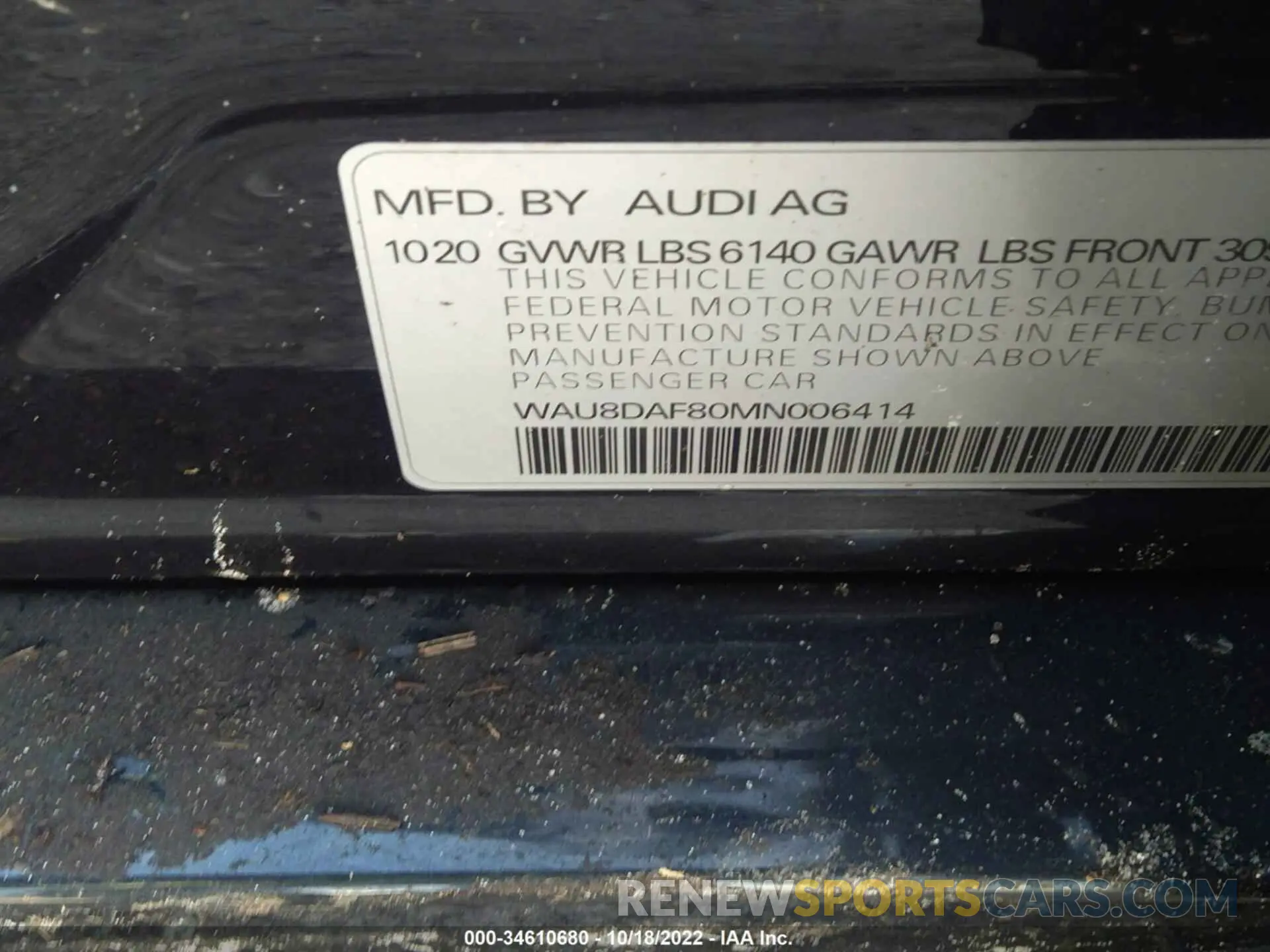 9 fotografías del automóvil dañado WAU8DAF80MN006414 AUDI A8 L 2021