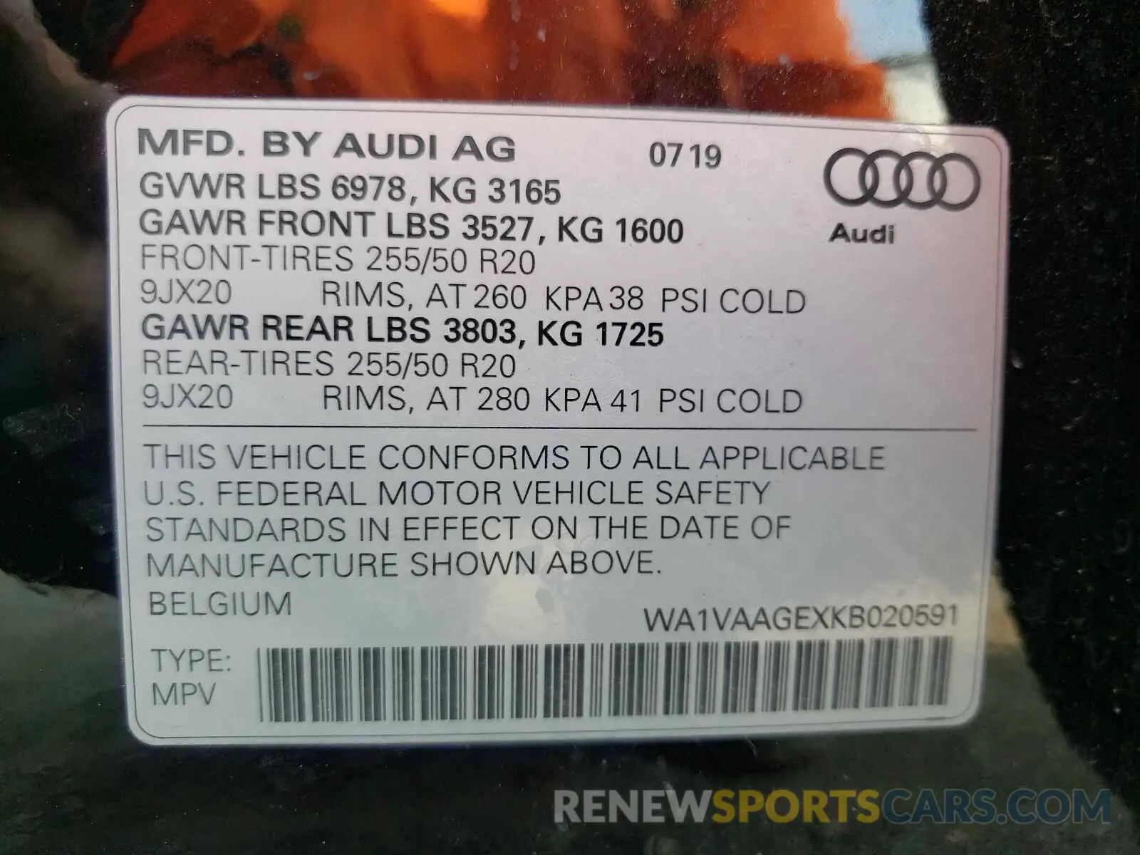 10 fotografías del automóvil dañado WA1VAAGEXKB020591 AUDI ALL OTHER 2019