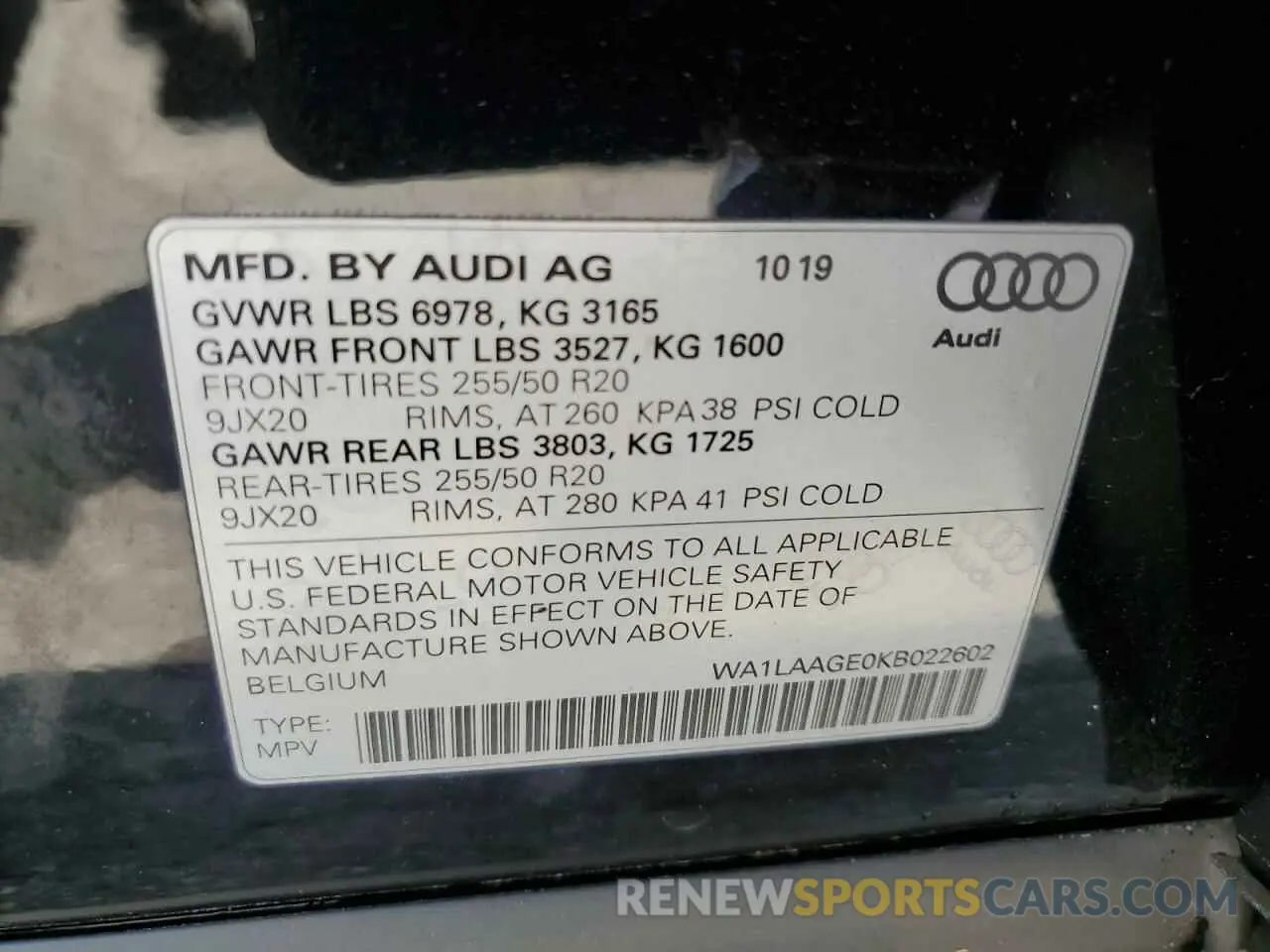 13 fotografías del automóvil dañado WA1LAAGE0KB022602 AUDI E-TRON 2019