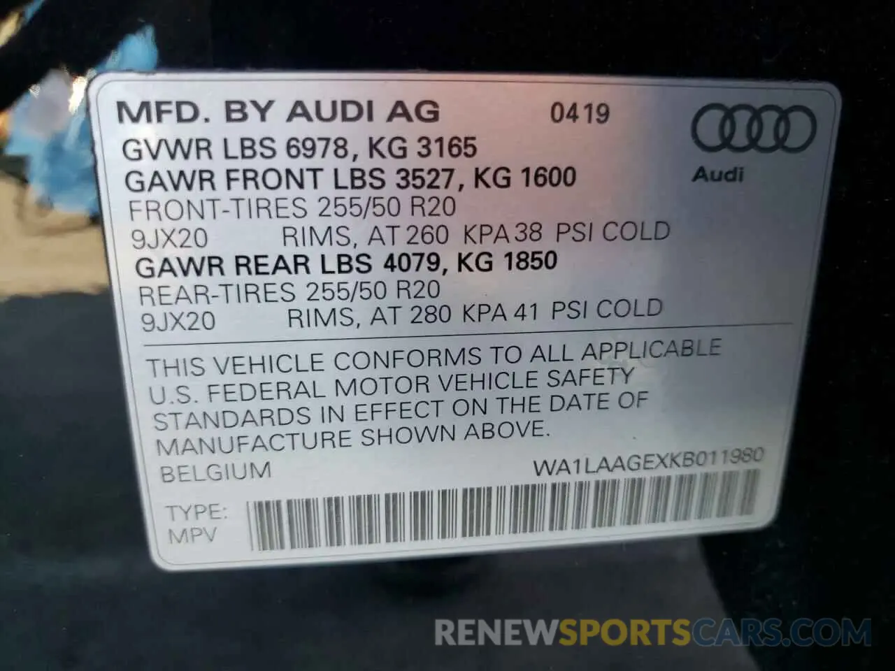 14 fotografías del automóvil dañado WA1LAAGEXKB011980 AUDI E-TRON 2019