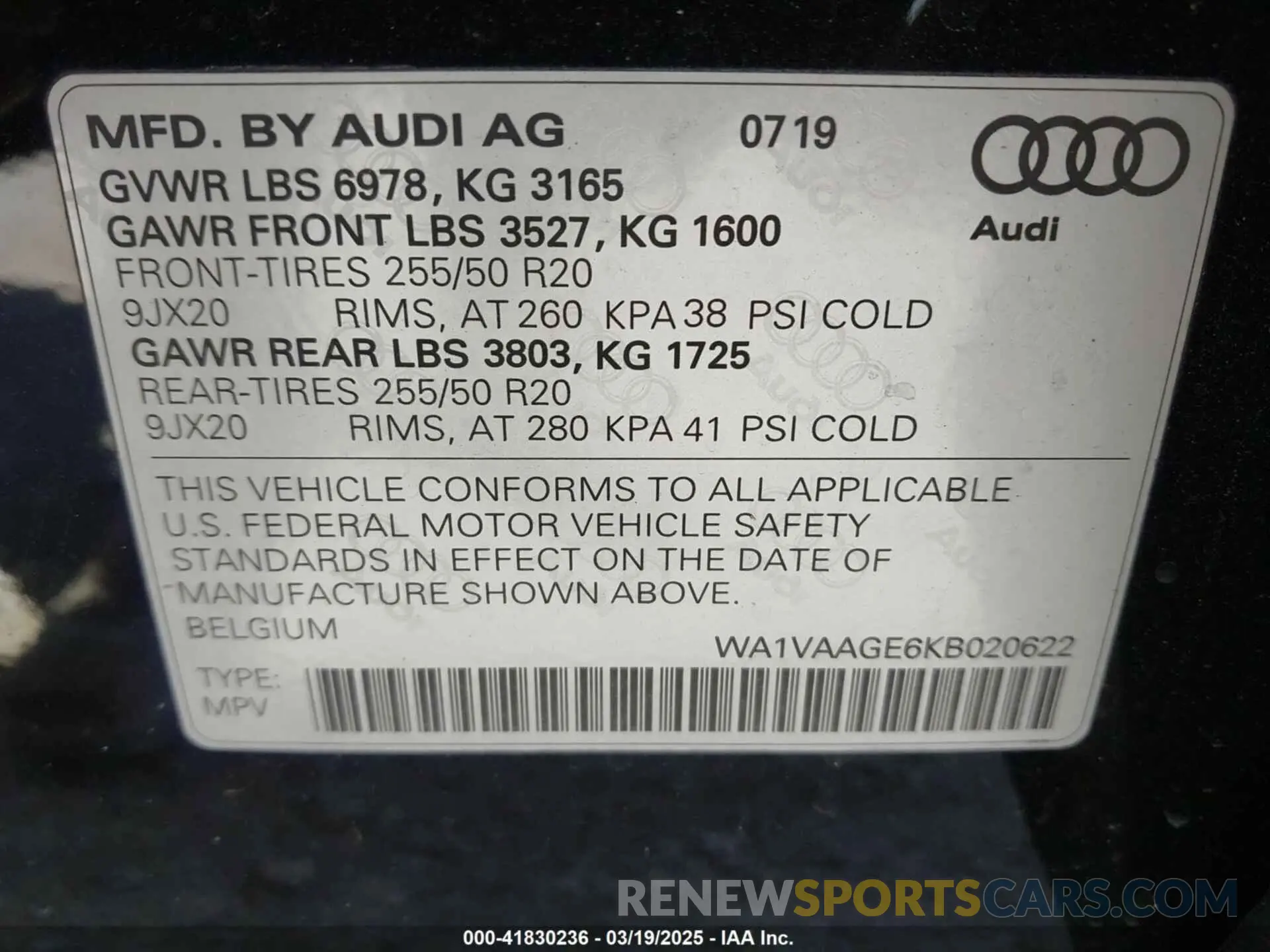 9 fotografías del automóvil dañado WA1VAAGE6KB020622 AUDI E-TRON 2019
