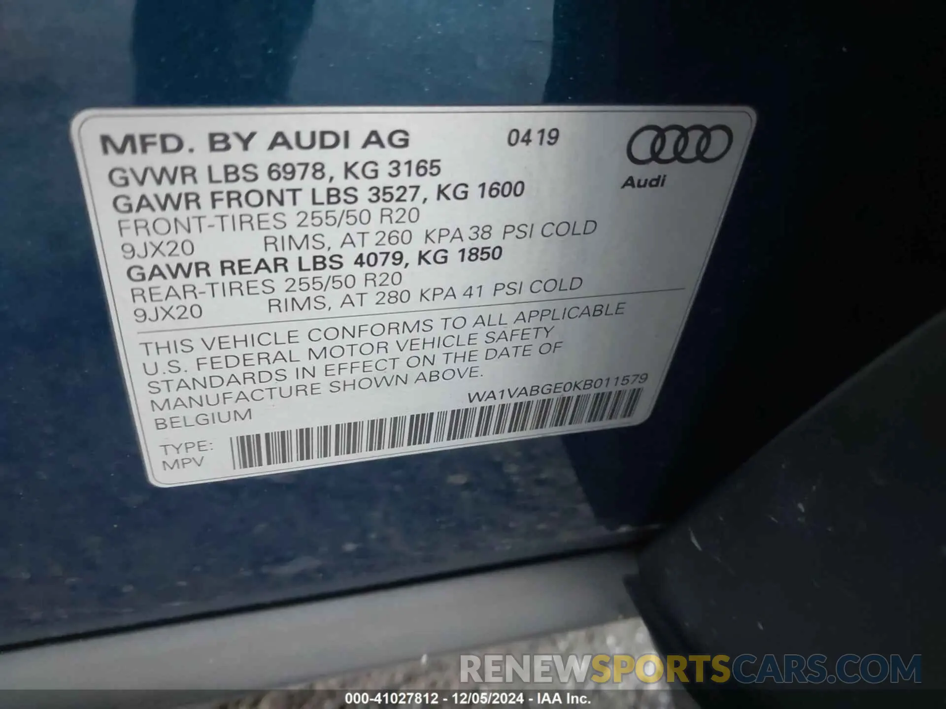 9 fotografías del automóvil dañado WA1VABGE0KB011579 AUDI E-TRON 2019