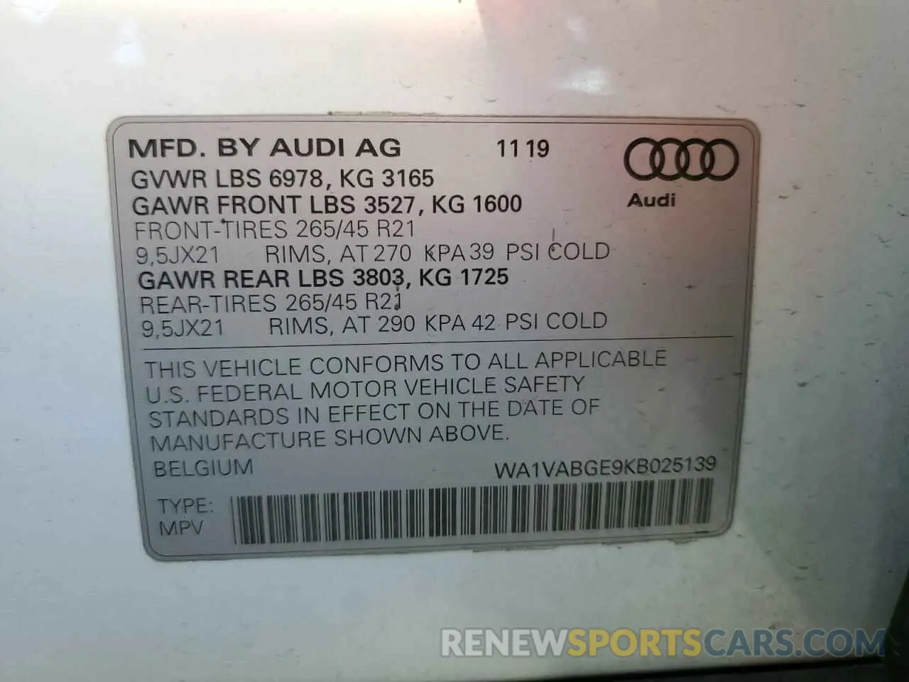 14 fotografías del automóvil dañado WA1VABGE9KB025139 AUDI E-TRON 2019