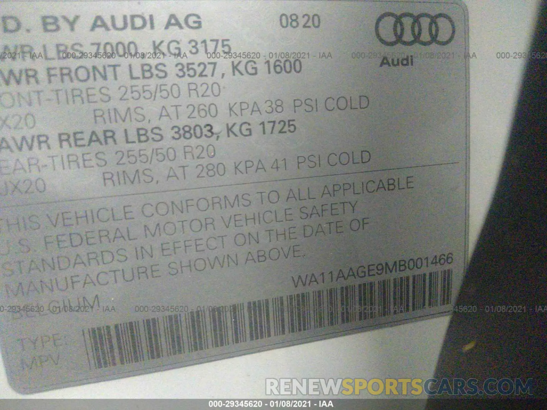 9 fotografías del automóvil dañado WA11AAGE9MB001466 AUDI E-TRON 2020