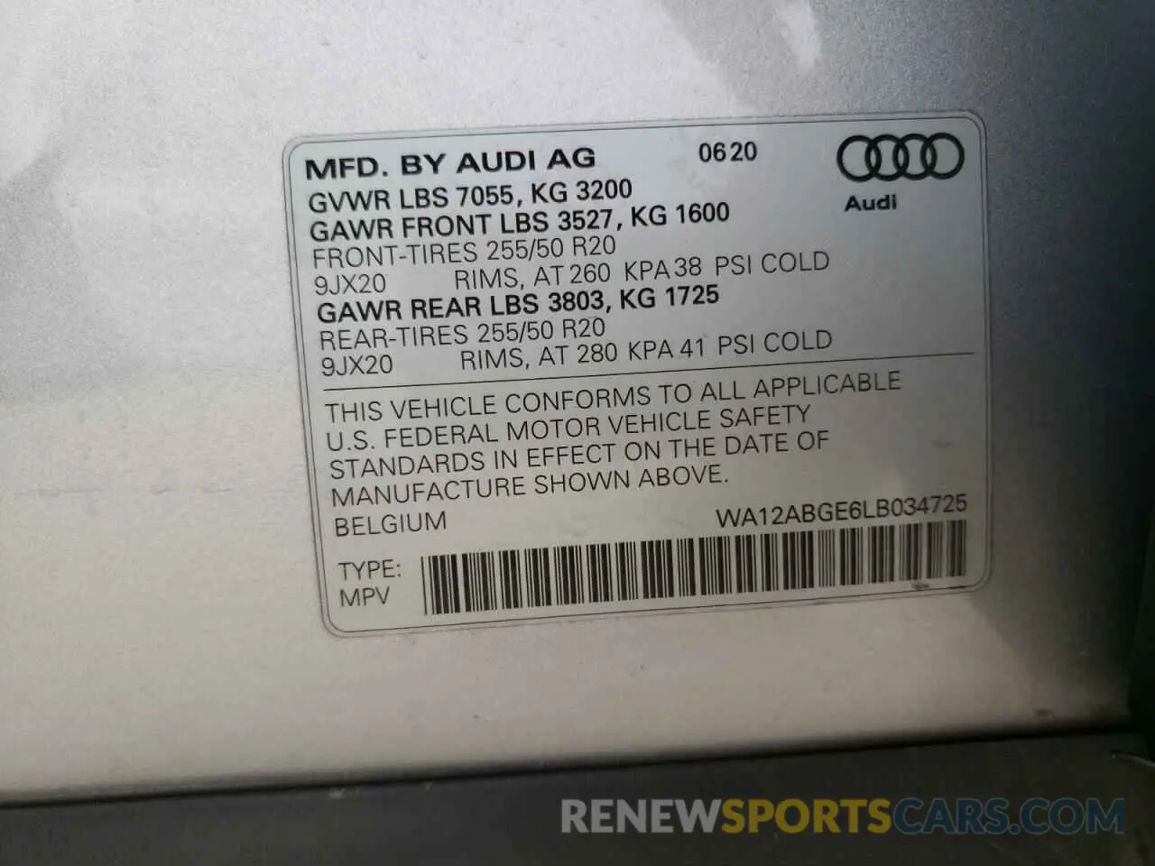 10 fotografías del automóvil dañado WA12ABGE6LB034725 AUDI E-TRON 2020
