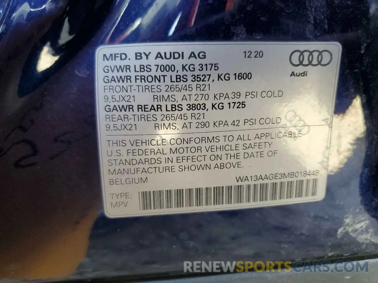 14 fotografías del automóvil dañado WA13AAGE3MB018448 AUDI E-TRON 2021