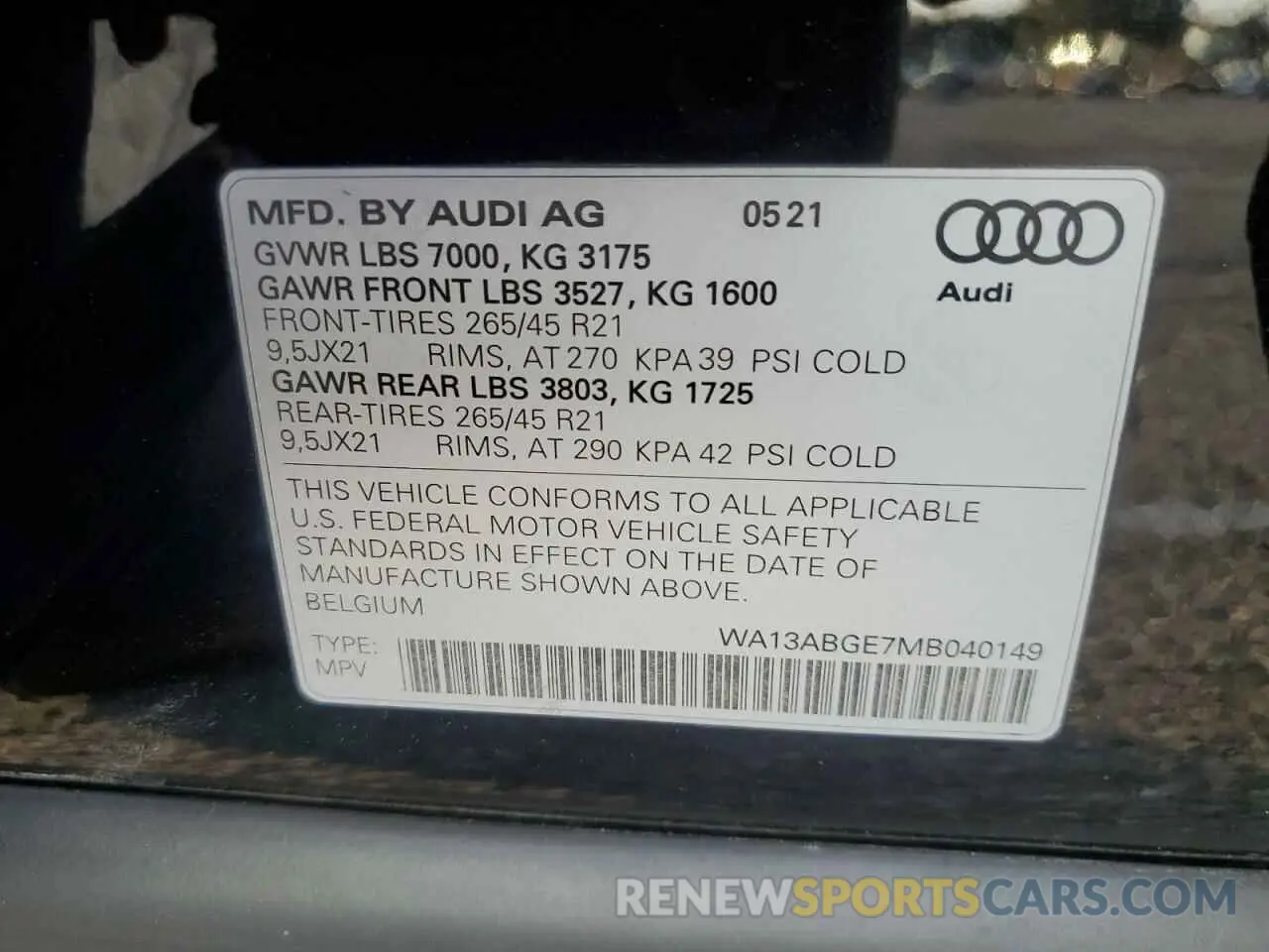13 fotografías del automóvil dañado WA13ABGE7MB040149 AUDI E-TRON 2021