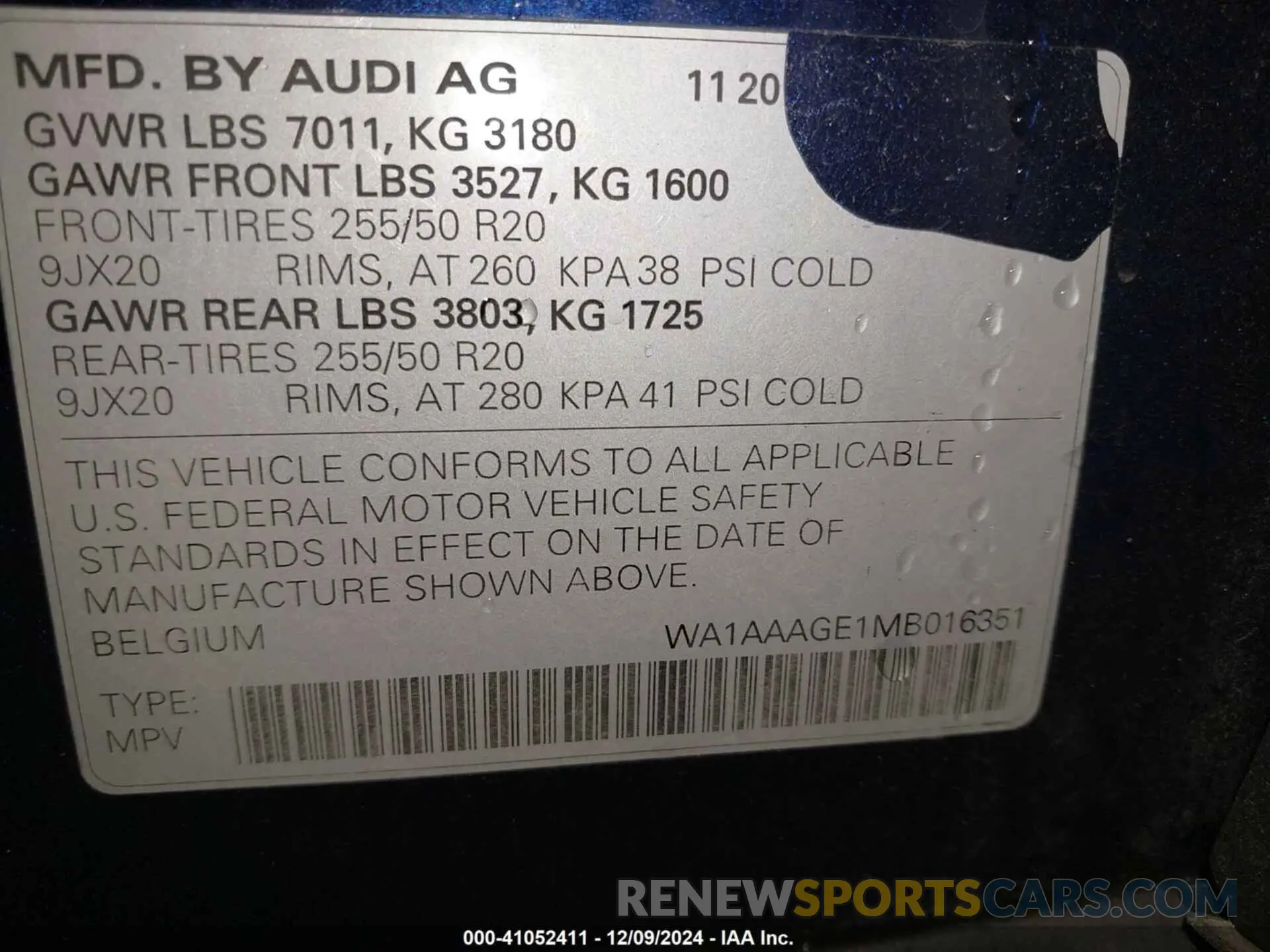 9 fotografías del automóvil dañado WA1AAAGE1MB016351 AUDI E-TRON 2021