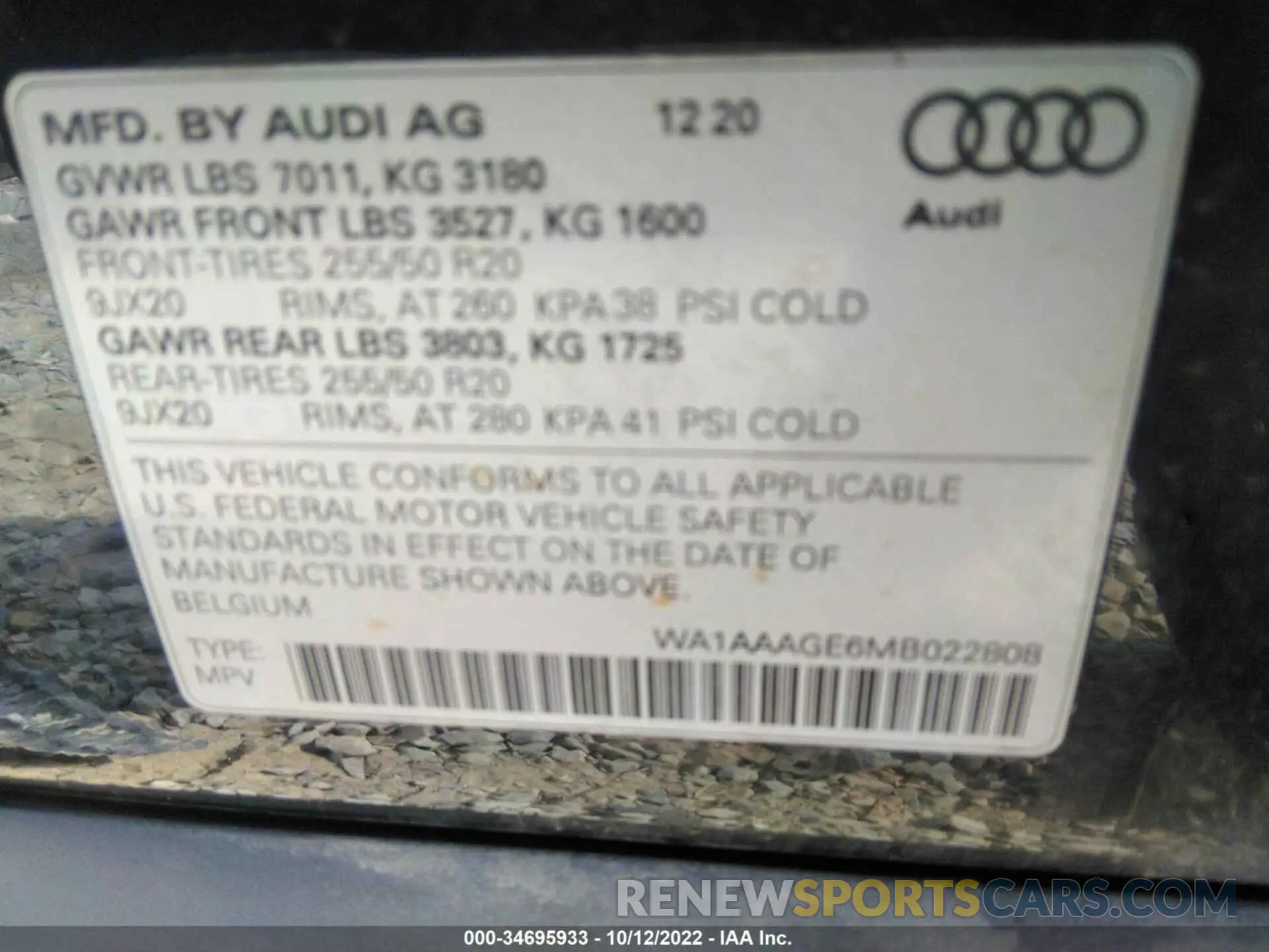 9 fotografías del automóvil dañado WA1AAAGE6MB022808 AUDI E-TRON 2021
