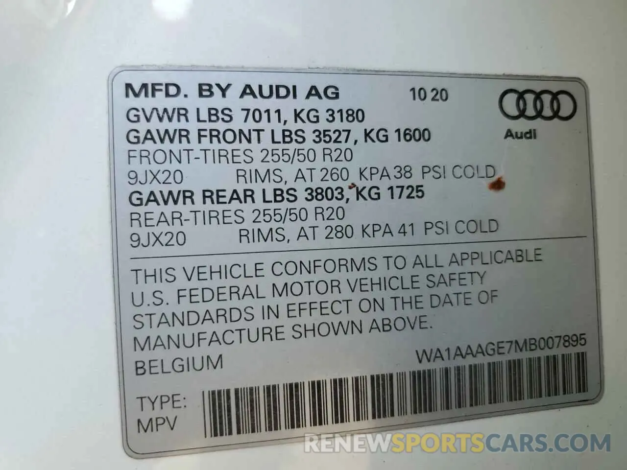10 fotografías del automóvil dañado WA1AAAGE7MB007895 AUDI E-TRON 2021