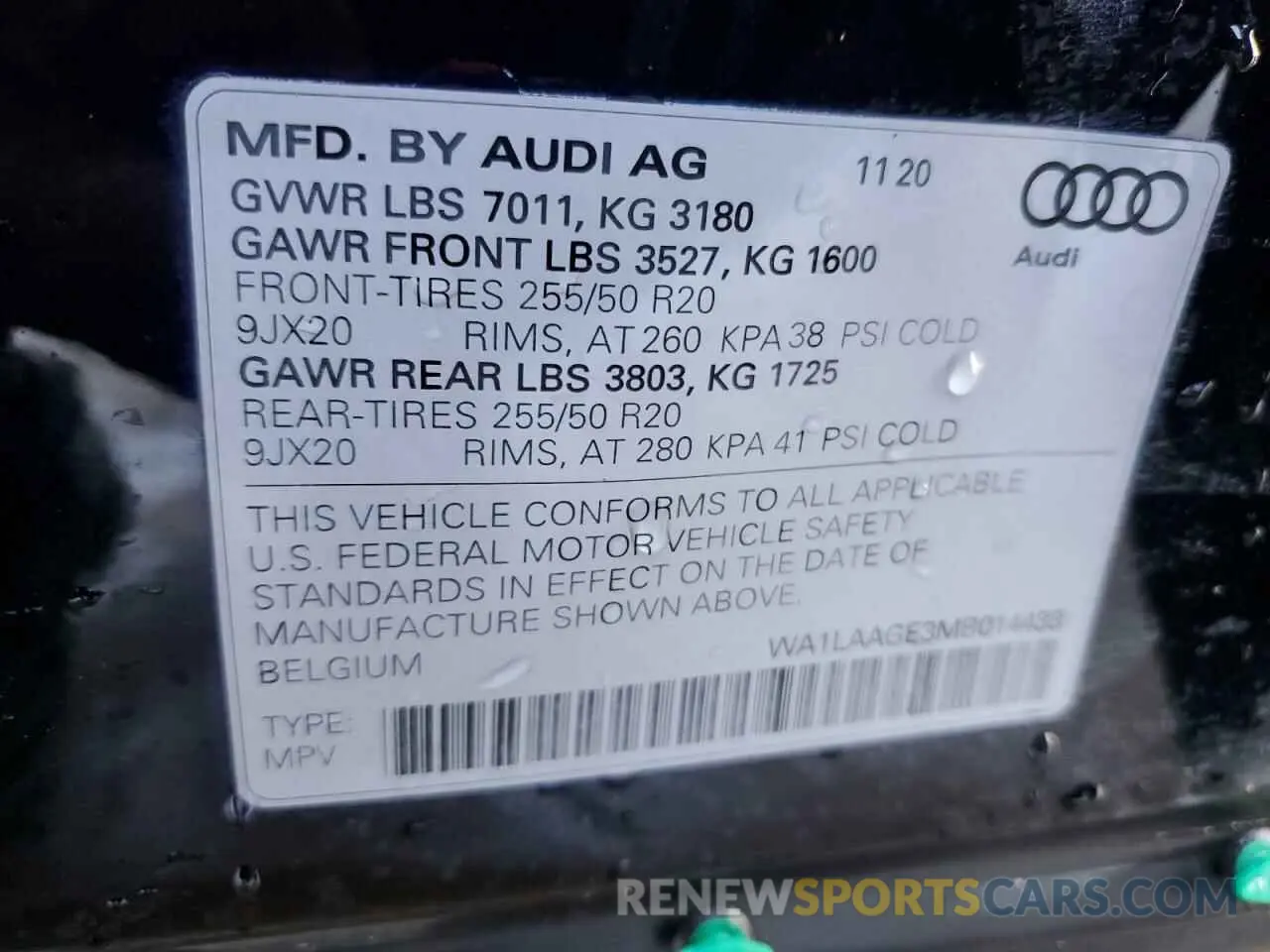 14 fotografías del automóvil dañado WA1LAAGE3MB014433 AUDI E-TRON 2021