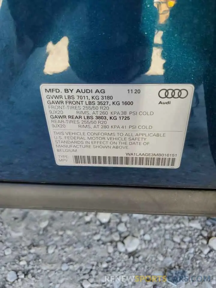 14 fotografías del automóvil dañado WA1LAAGE3MB016151 AUDI E-TRON 2021