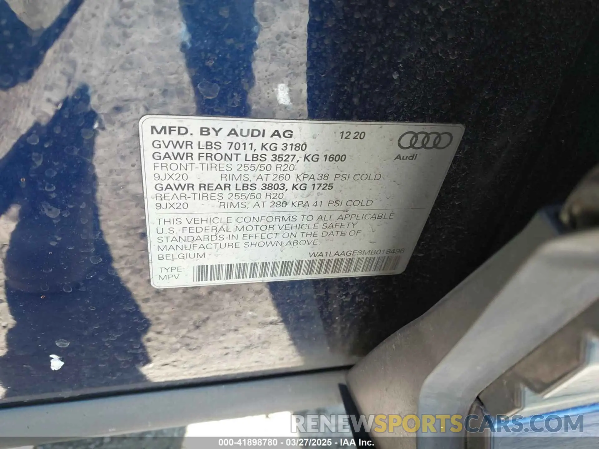 9 fotografías del automóvil dañado WA1LAAGE3MB018496 AUDI E-TRON 2021