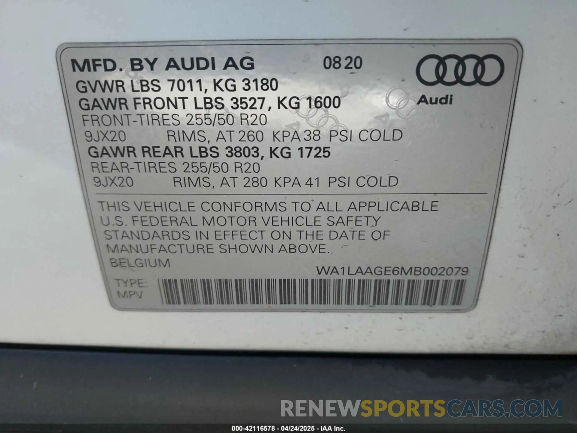 9 fotografías del automóvil dañado WA1LAAGE6MB002079 AUDI E-TRON 2021