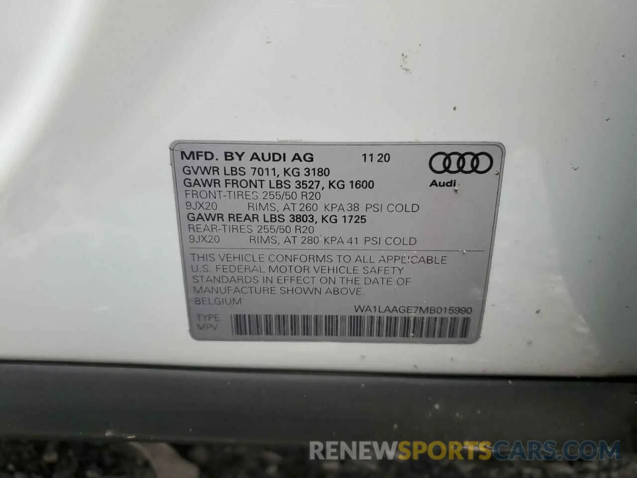 12 fotografías del automóvil dañado WA1LAAGE7MB015990 AUDI E-TRON 2021