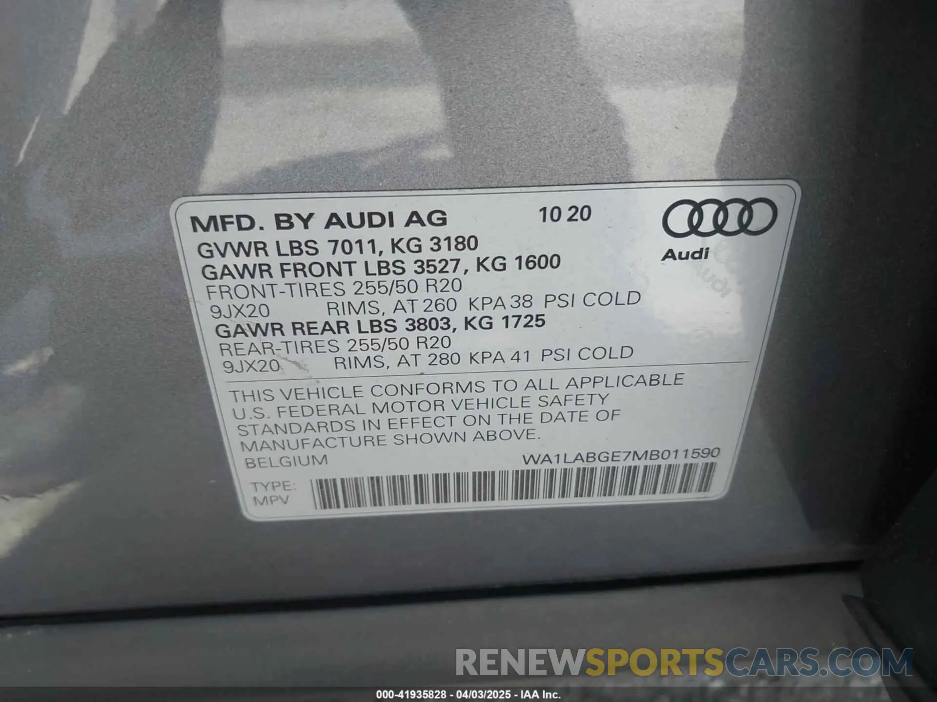 9 fotografías del automóvil dañado WA1LABGE7MB011590 AUDI E-TRON 2021