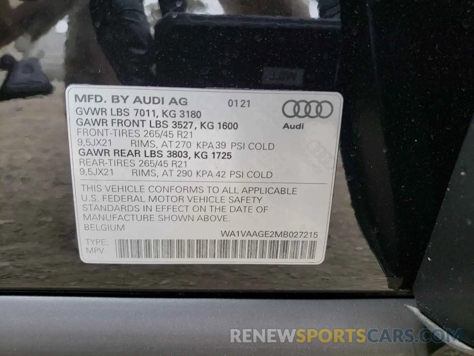 10 fotografías del automóvil dañado WA1VAAGE2MB027215 AUDI E-TRON 2021