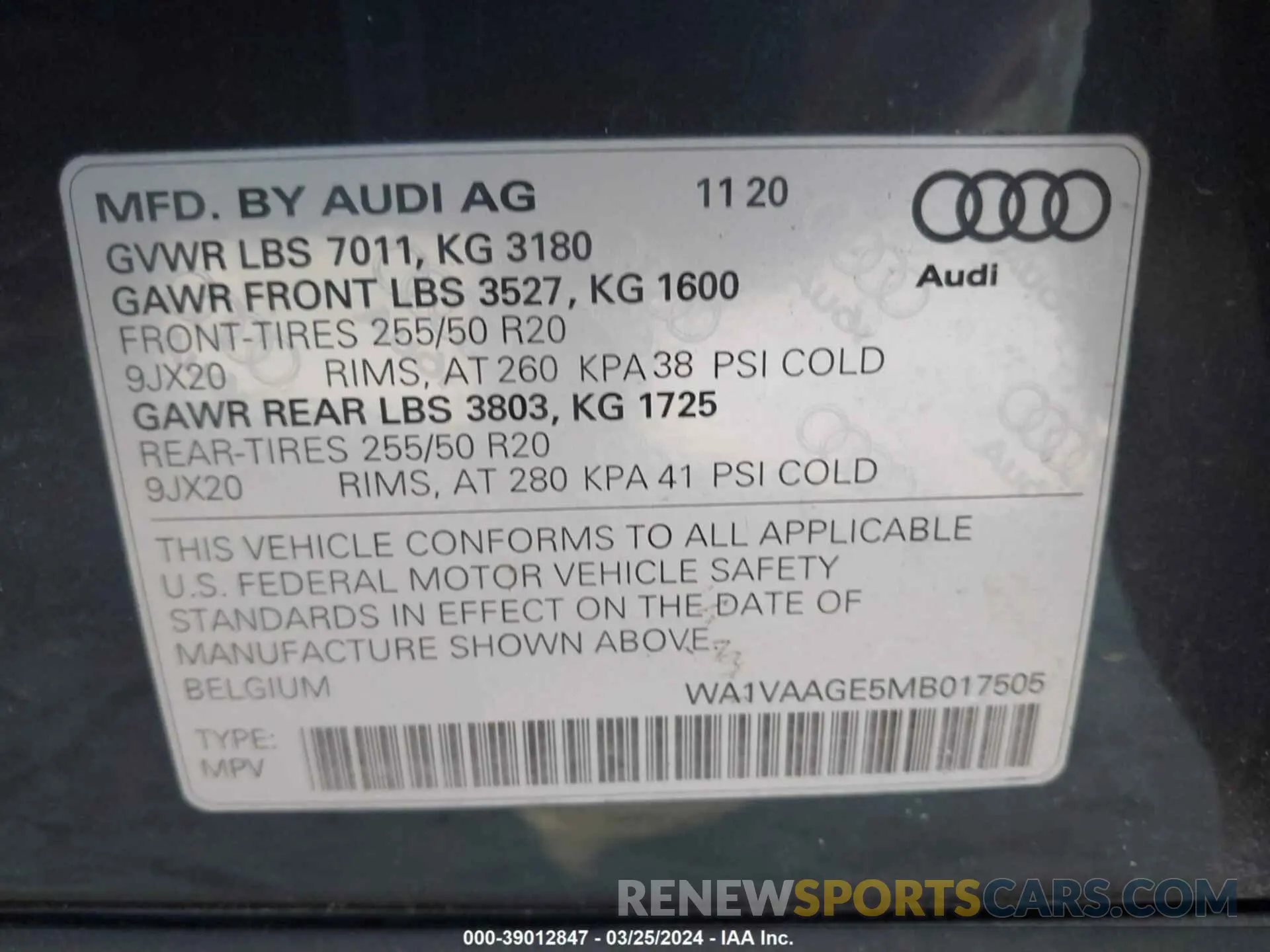 9 fotografías del automóvil dañado WA1VAAGE5MB017505 AUDI E-TRON 2021