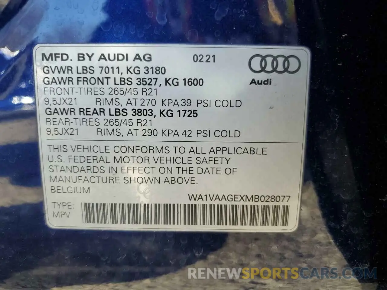13 fotografías del automóvil dañado WA1VAAGEXMB028077 AUDI E-TRON 2021