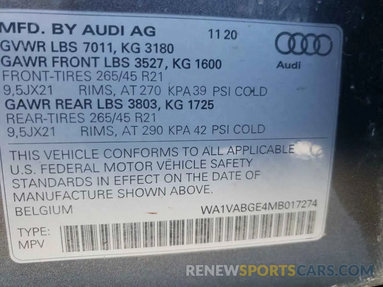 14 fotografías del automóvil dañado WA1VABGE4MB017274 AUDI E-TRON 2021