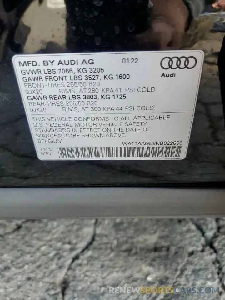 14 fotografías del automóvil dañado WA11AAGE8NB022696 AUDI E-TRON 2022