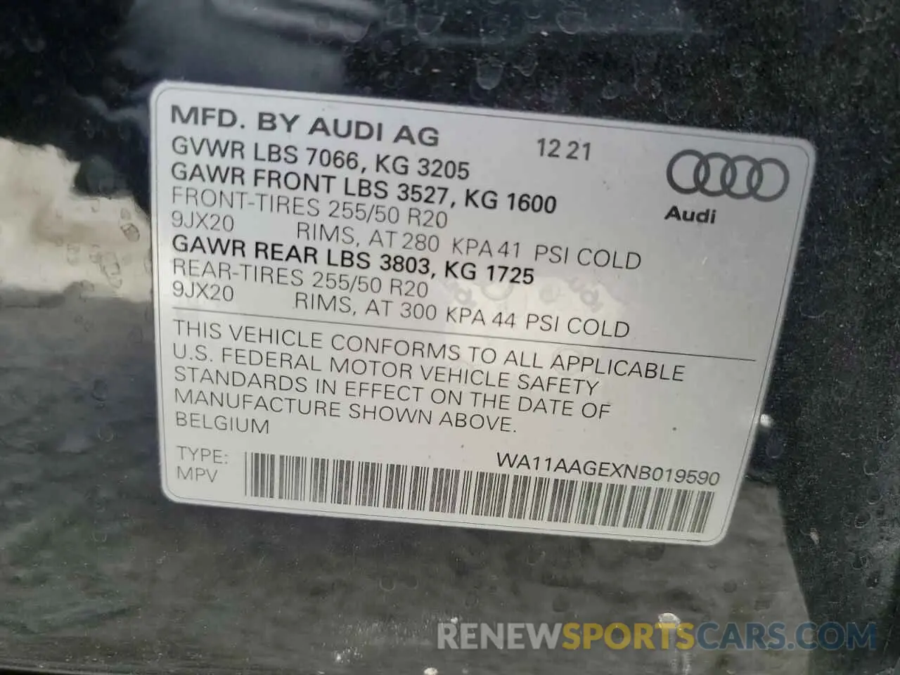 12 fotografías del automóvil dañado WA11AAGEXNB019590 AUDI E-TRON 2022