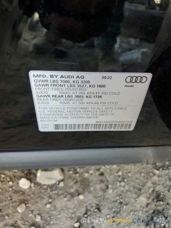 12 fotografías del automóvil dañado WA12AAGE2NB041104 AUDI E-TRON 2022