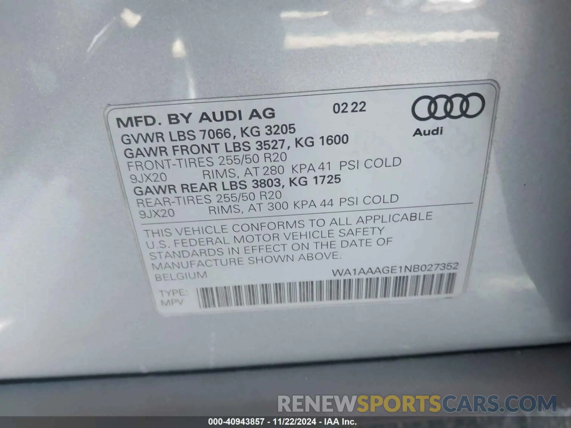 9 fotografías del automóvil dañado WA1AAAGE1NB027352 AUDI E-TRON 2022