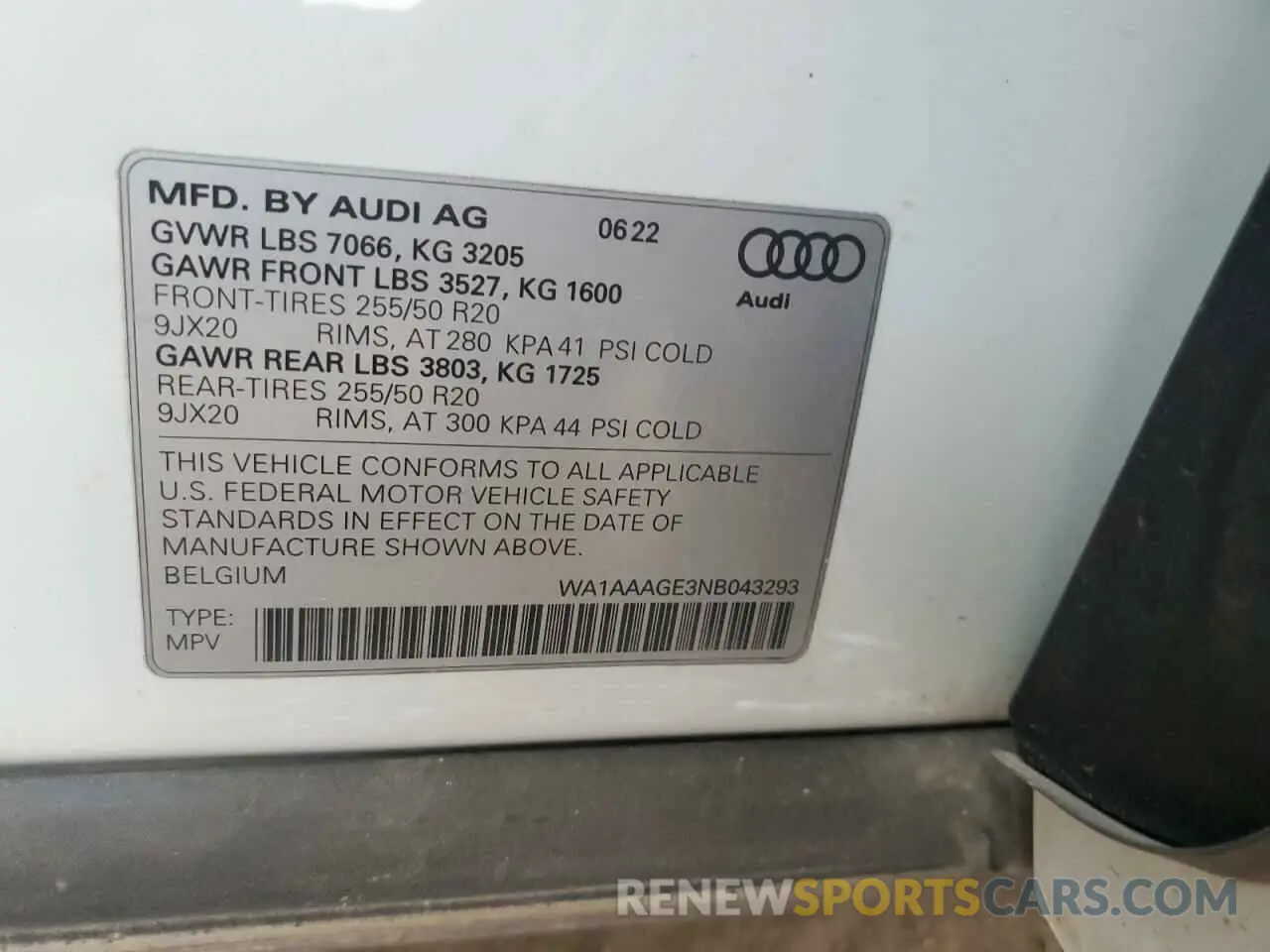 14 fotografías del automóvil dañado WA1AAAGE3NB043293 AUDI E-TRON 2022