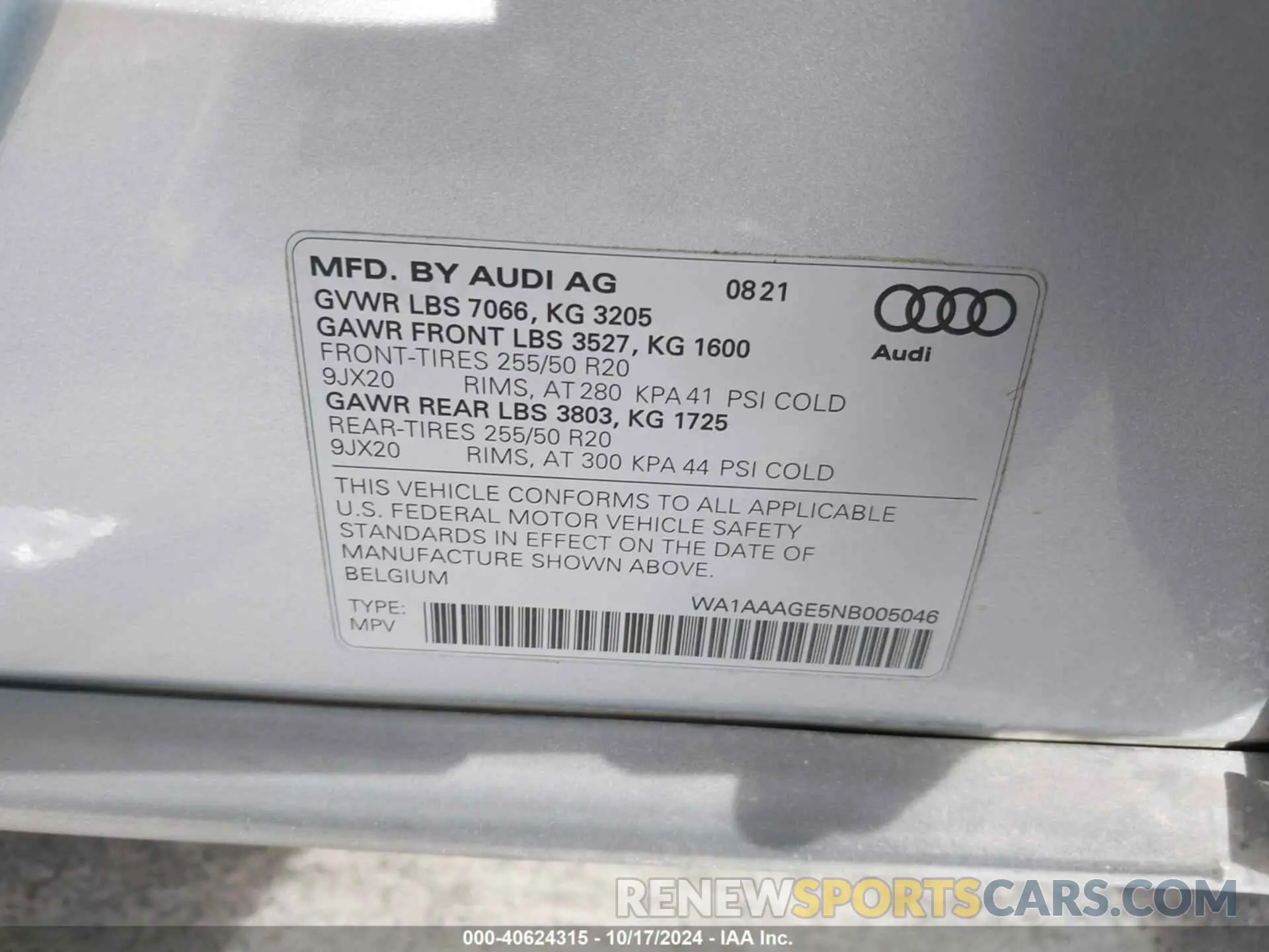 9 fotografías del automóvil dañado WA1AAAGE5NB005046 AUDI E-TRON 2022