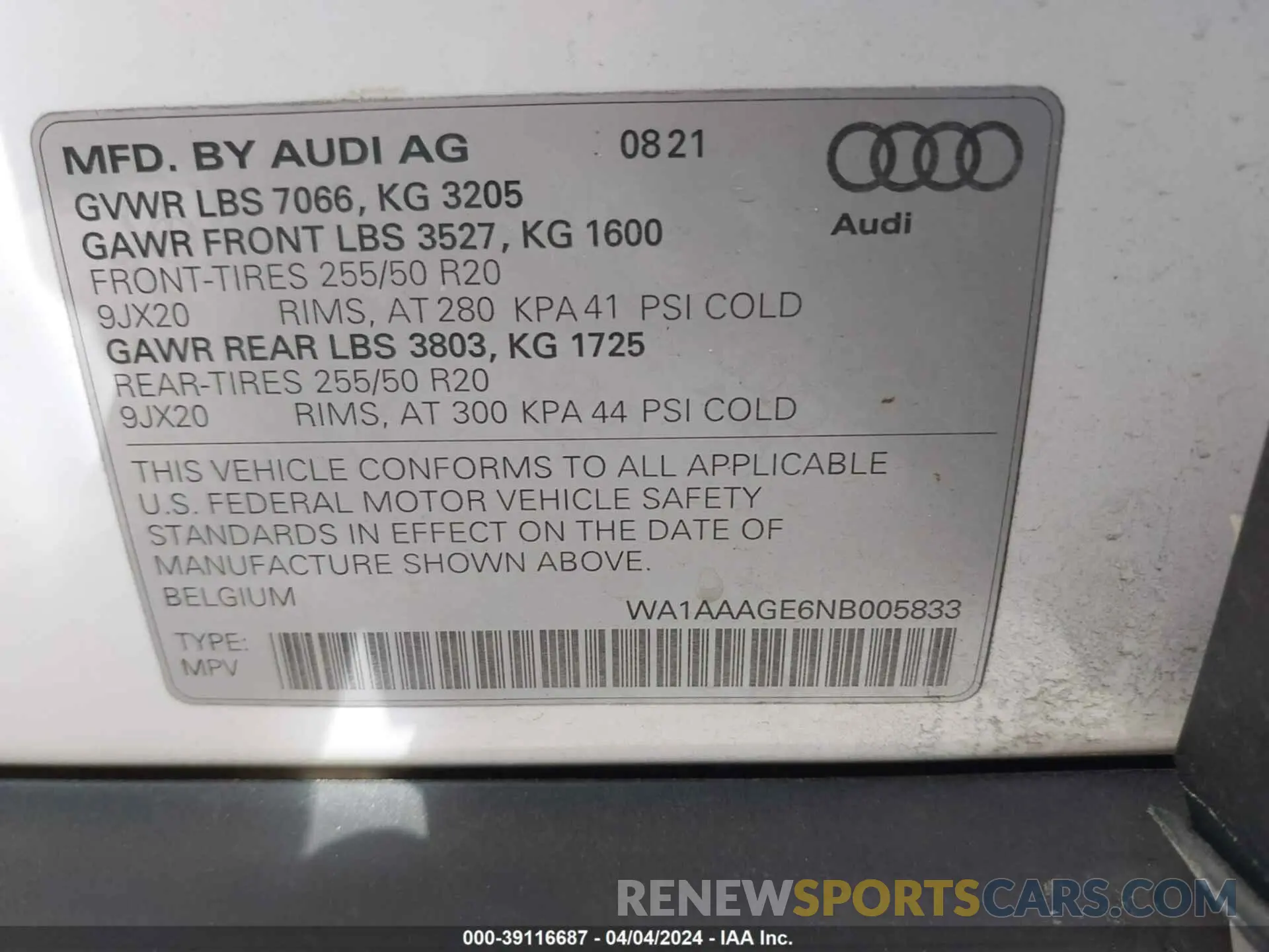 9 fotografías del automóvil dañado WA1AAAGE6NB005833 AUDI E-TRON 2022