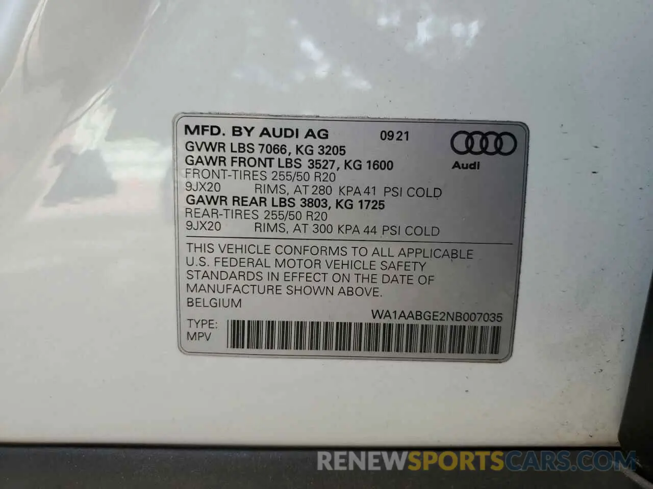 10 fotografías del automóvil dañado WA1AABGE2NB007035 AUDI E-TRON 2022