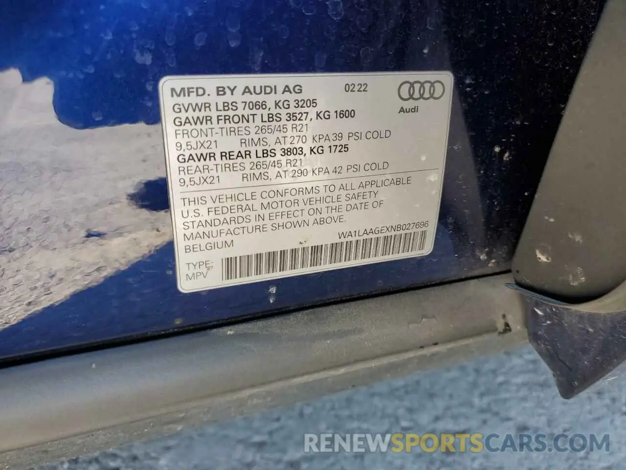 12 fotografías del automóvil dañado WA1LAAGEXNB027696 AUDI E-TRON 2022