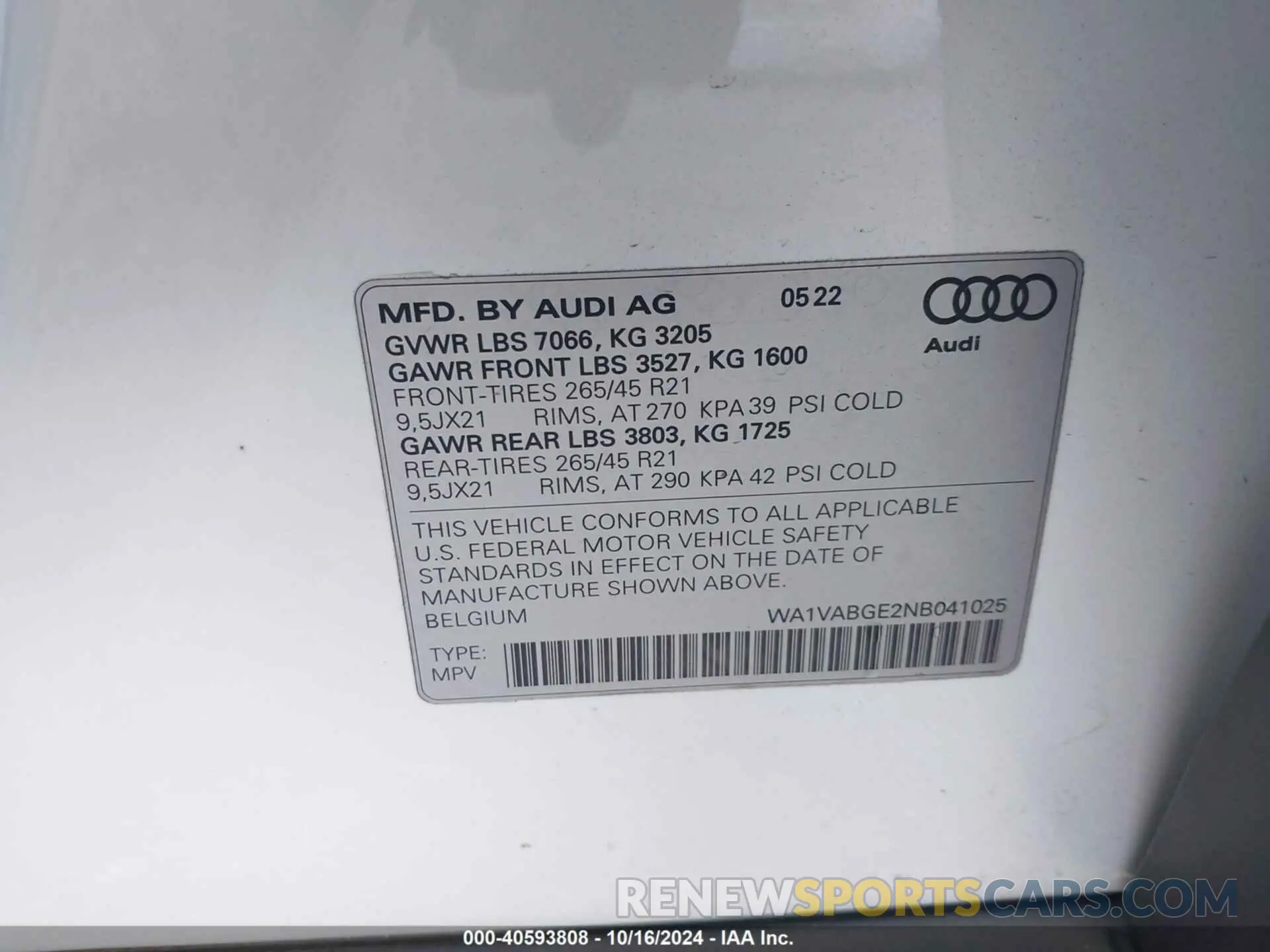 9 fotografías del automóvil dañado WA1VABGE2NB041025 AUDI E-TRON 2022