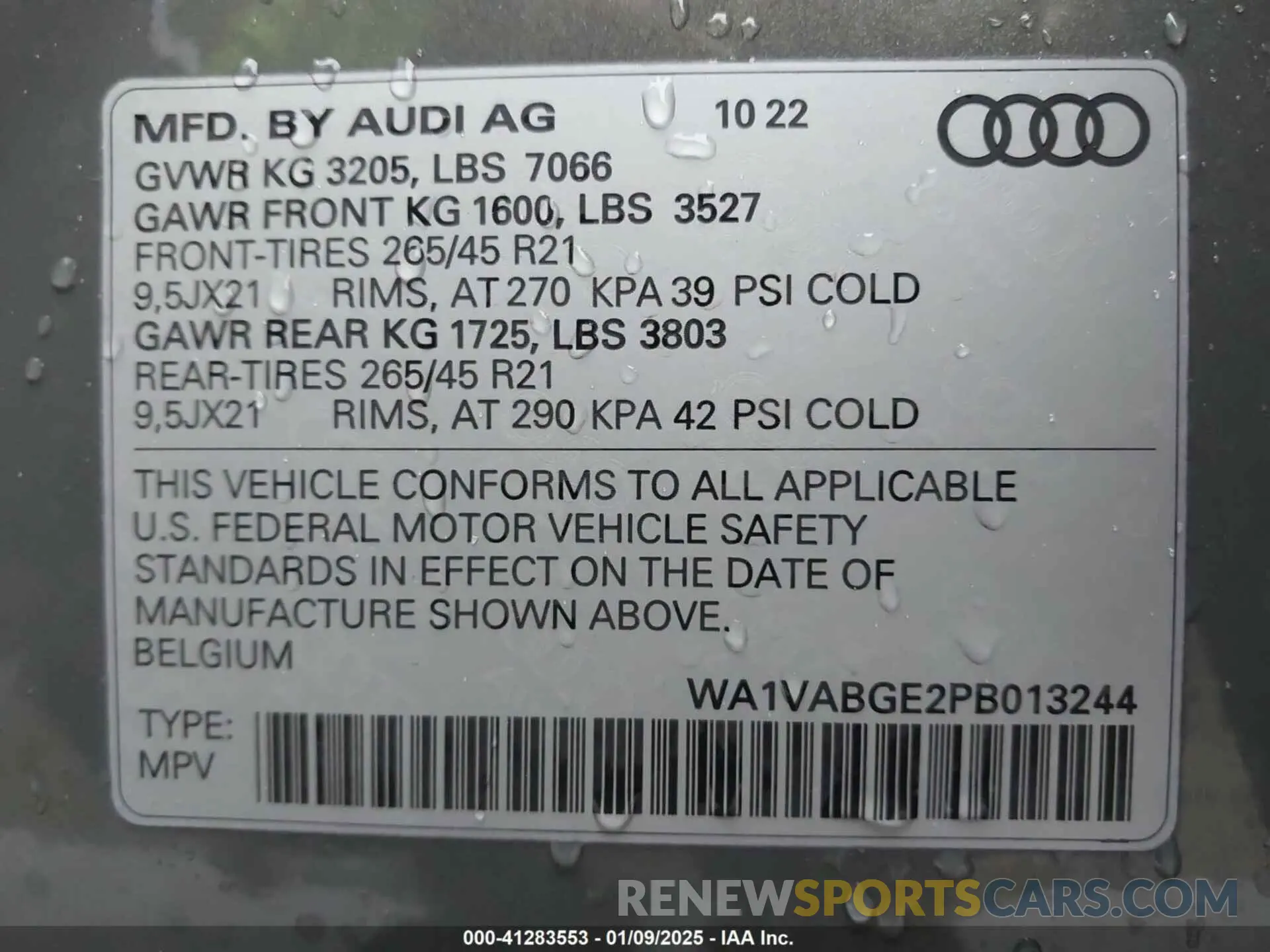 9 fotografías del automóvil dañado WA1VABGE2PB013244 AUDI E-TRON 2023