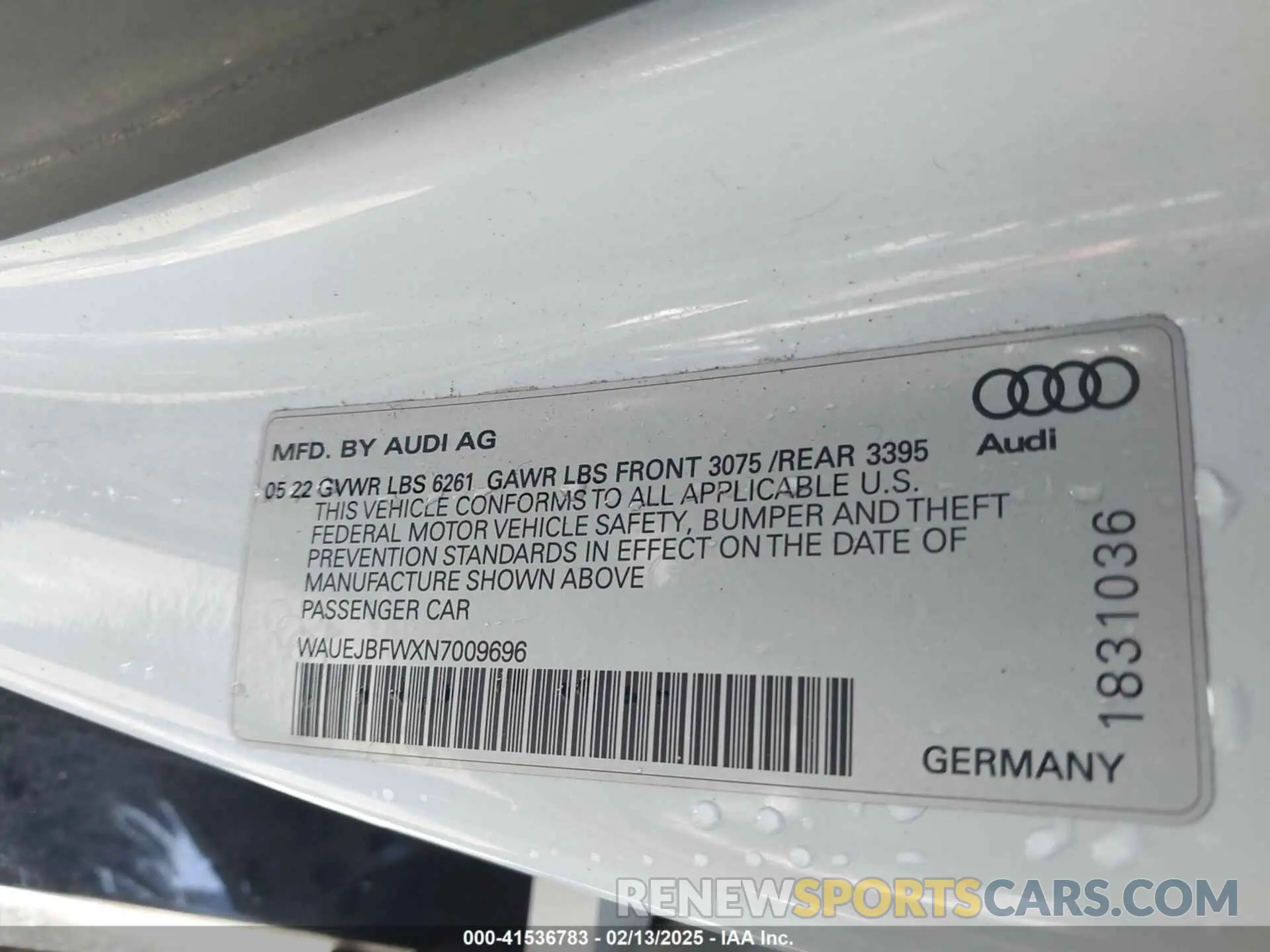 9 fotografías del automóvil dañado WAUEJBFWXN7009696 AUDI E-TRON GT 2022