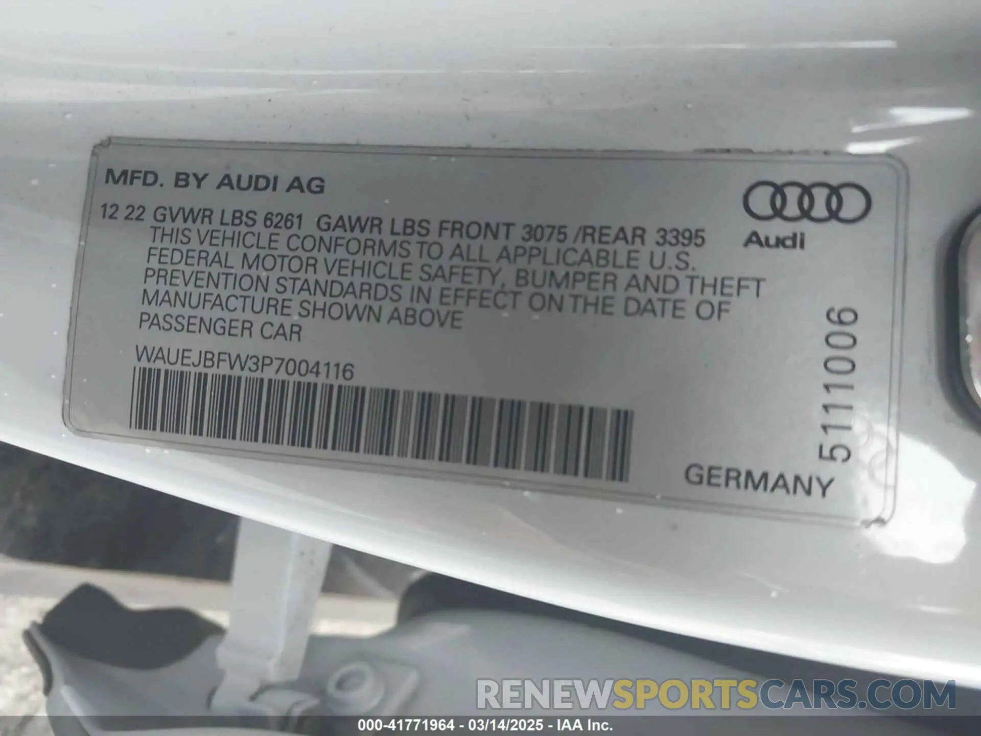 9 fotografías del automóvil dañado WAUEJBFW3P7004116 AUDI E-TRON GT 2023