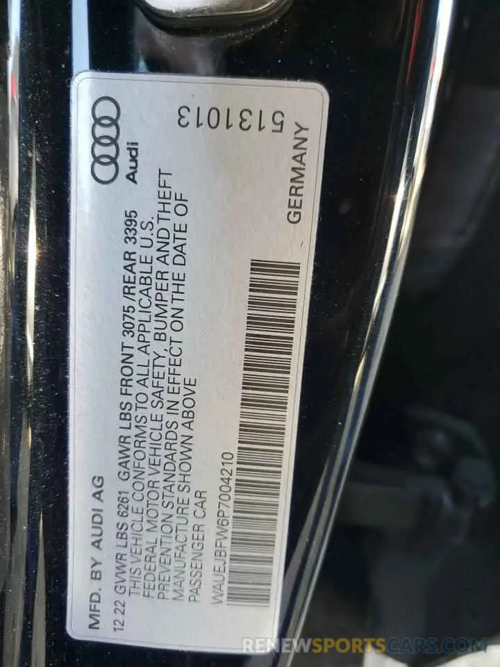 12 fotografías del automóvil dañado WAUEJBFW6P7004210 AUDI E-TRON GT 2023