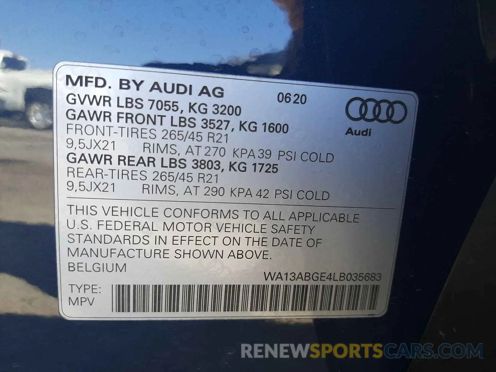10 fotografías del automóvil dañado WA13ABGE4LB035683 AUDI E-TRON PRE 2020