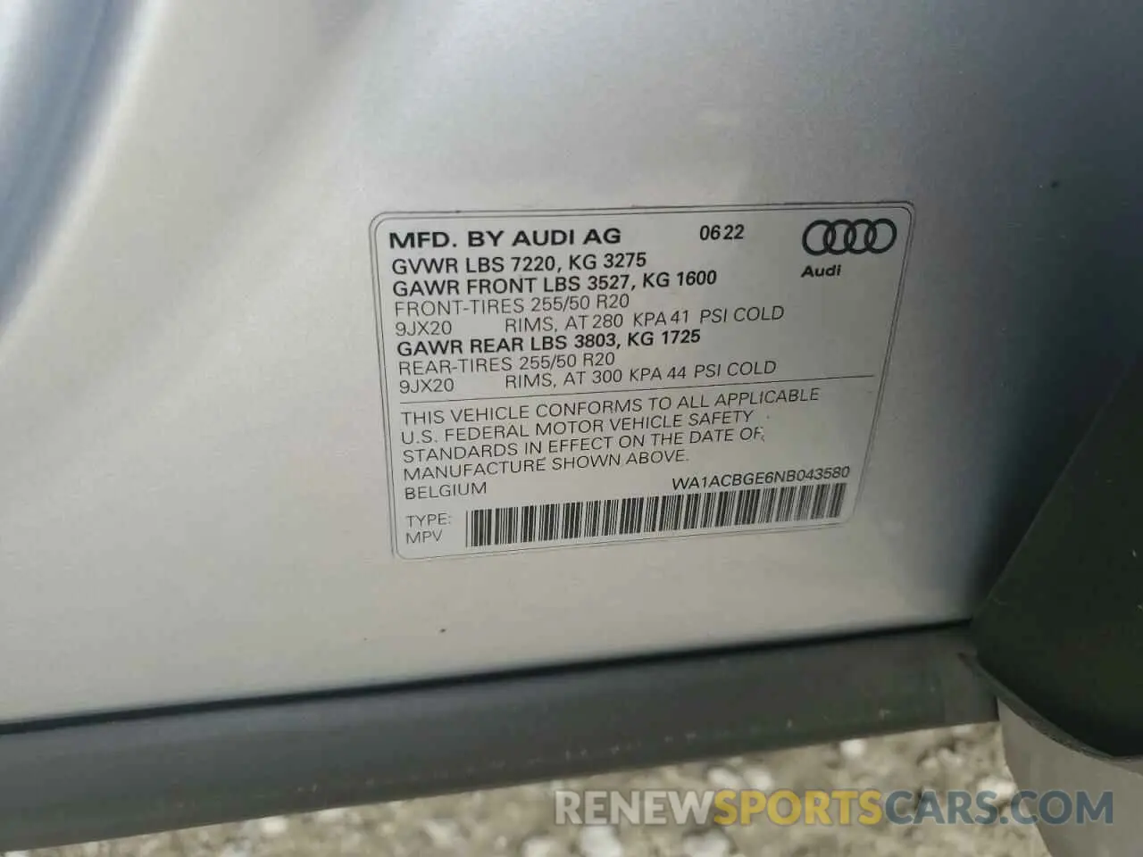 14 fotografías del automóvil dañado WA1ACBGE6NB043580 AUDI E-TRON S P 2022
