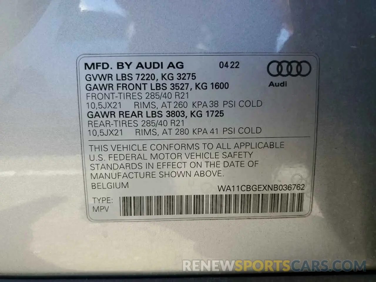 14 fotografías del automóvil dañado WA11CBGEXNB036762 AUDI E-TRON S S 2022