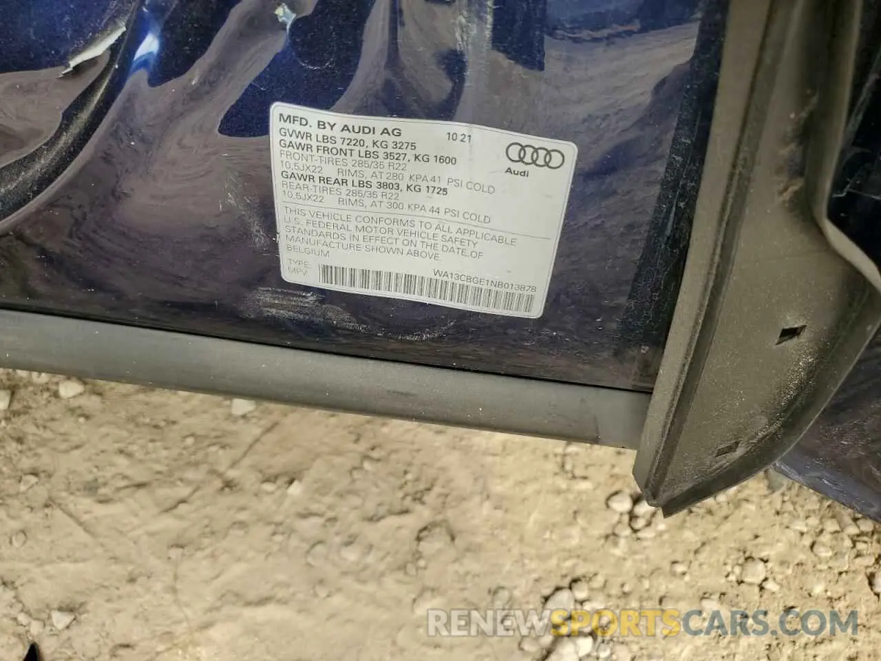13 fotografías del automóvil dañado WA13CBGE1NB013878 AUDI E-TRON S S 2022