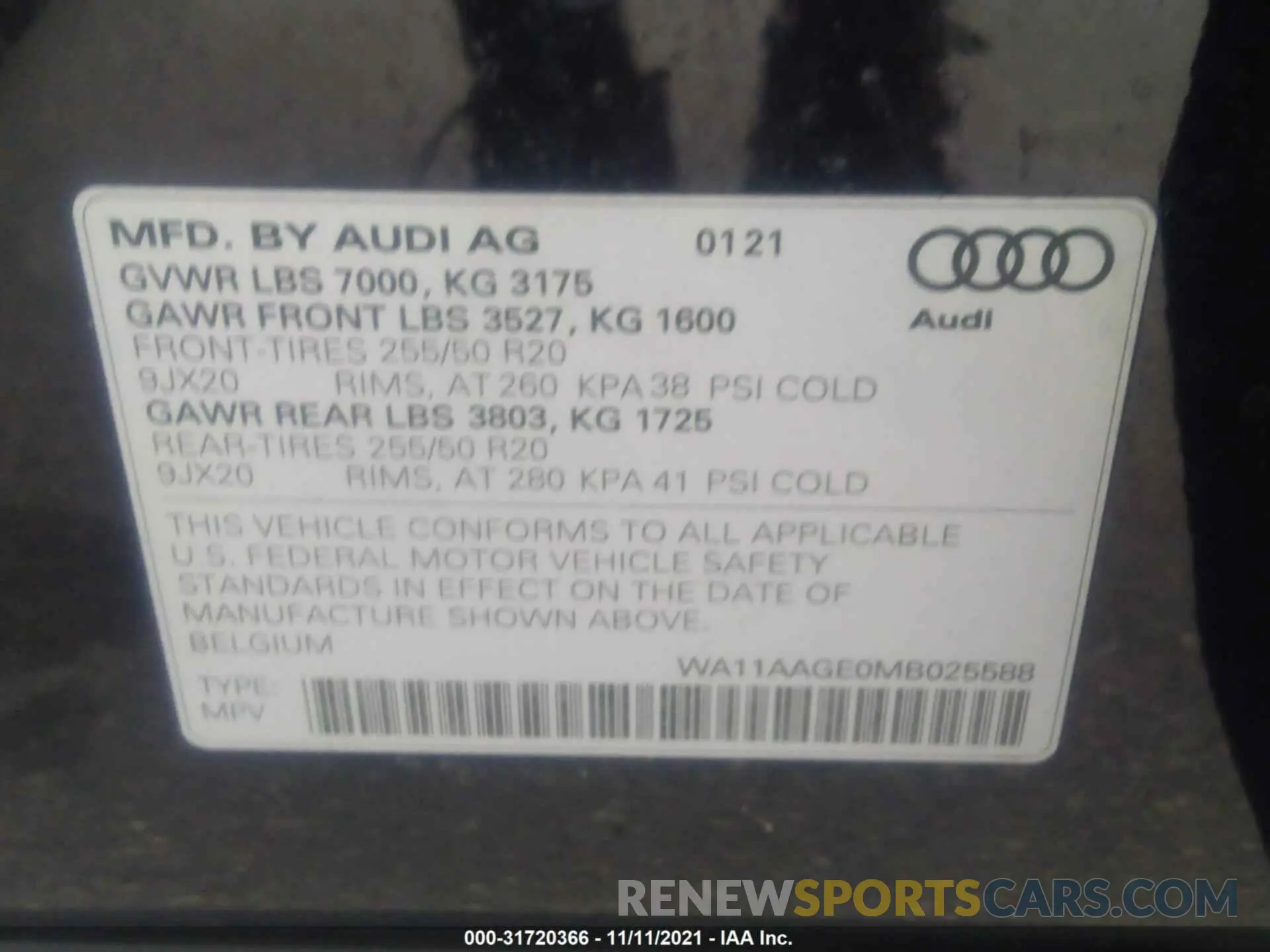 9 fotografías del automóvil dañado WA11AAGE0MB025588 AUDI E-TRON SPORTBACK 2021