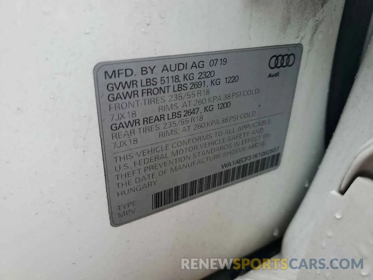 14 fotografías del automóvil dañado WA1AECF31K1082837 AUDI Q3 2019