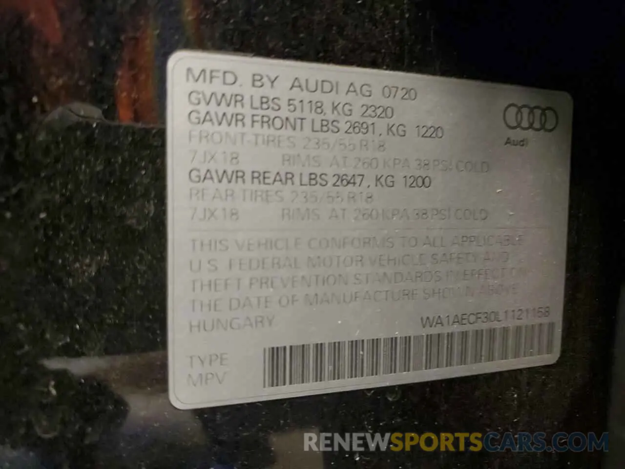 13 fotografías del automóvil dañado WA1AECF30L1121158 AUDI Q3 2020