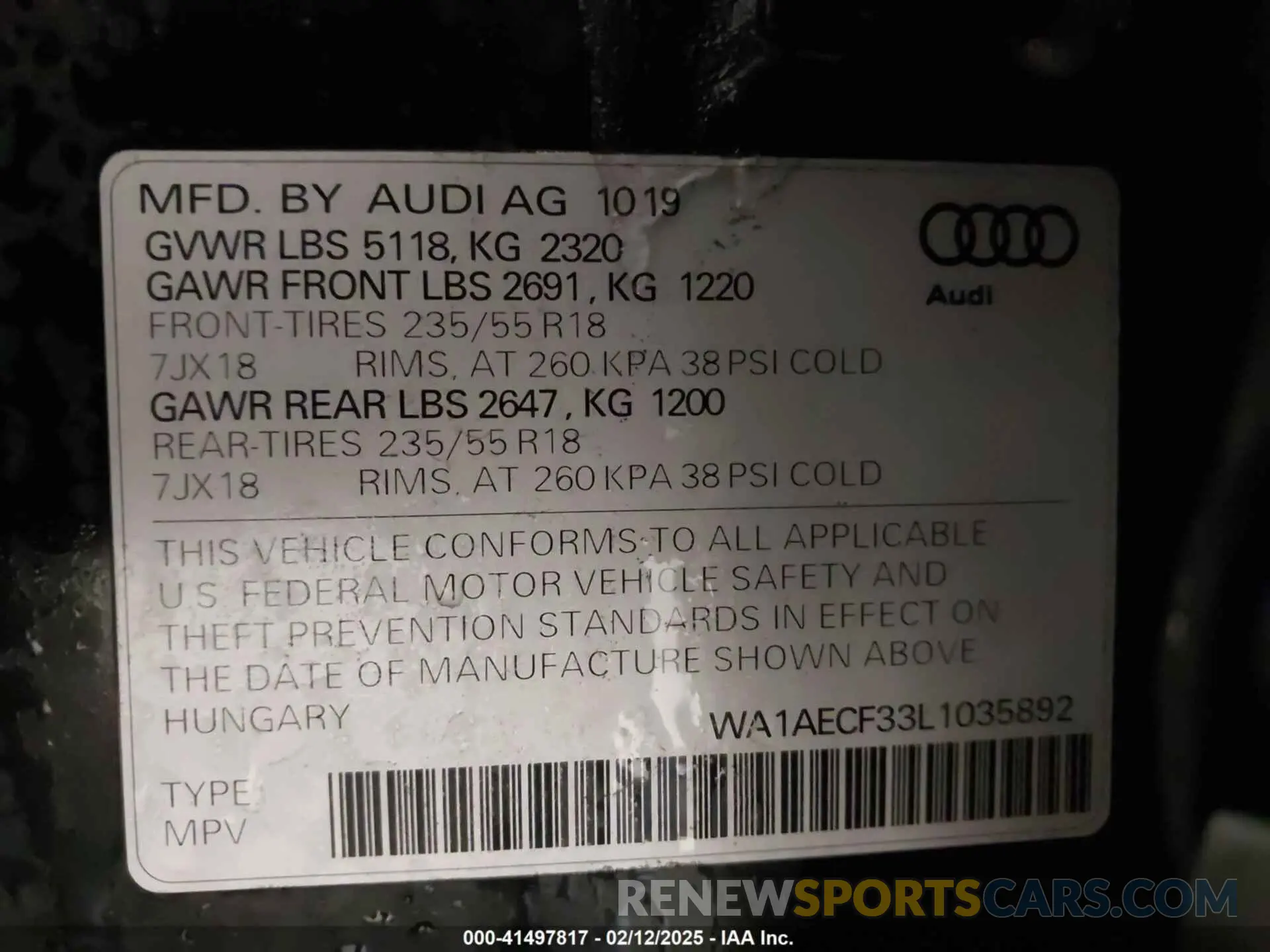 9 fotografías del automóvil dañado WA1AECF33L1035892 AUDI Q3 2020