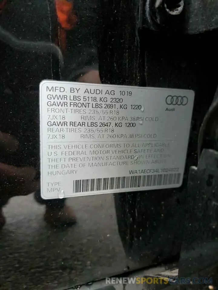 13 fotografías del automóvil dañado WA1AECF34L1024822 AUDI Q3 2020