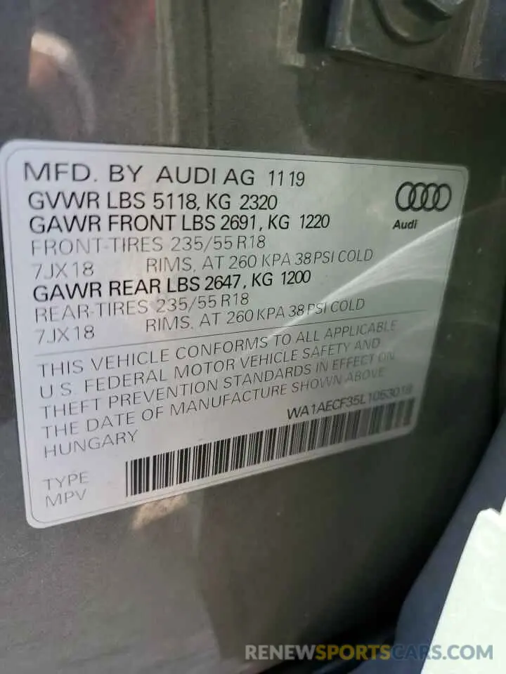 13 fotografías del automóvil dañado WA1AECF35L1053018 AUDI Q3 2020