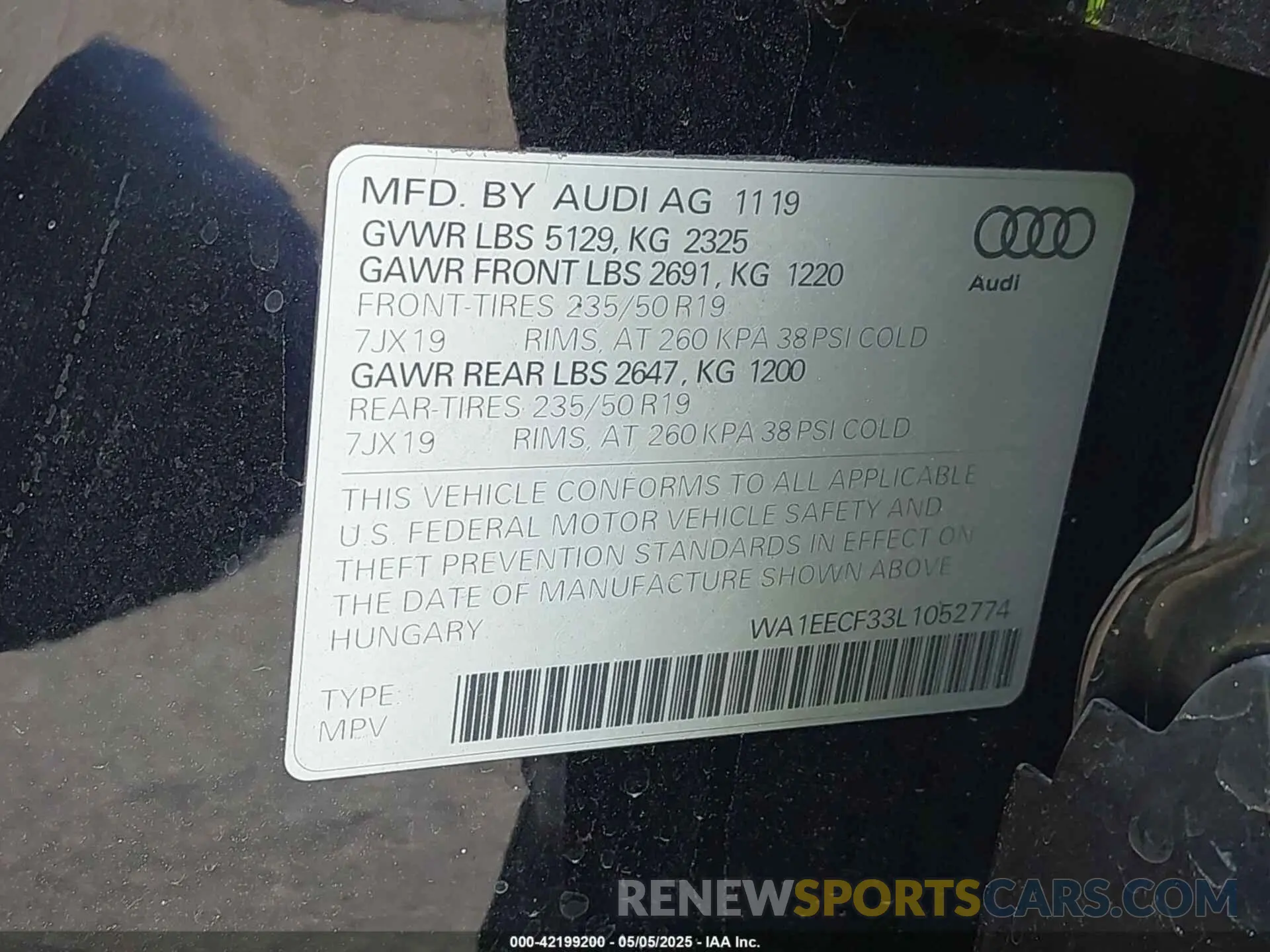 9 fotografías del automóvil dañado WA1EECF33L1052774 AUDI Q3 2020