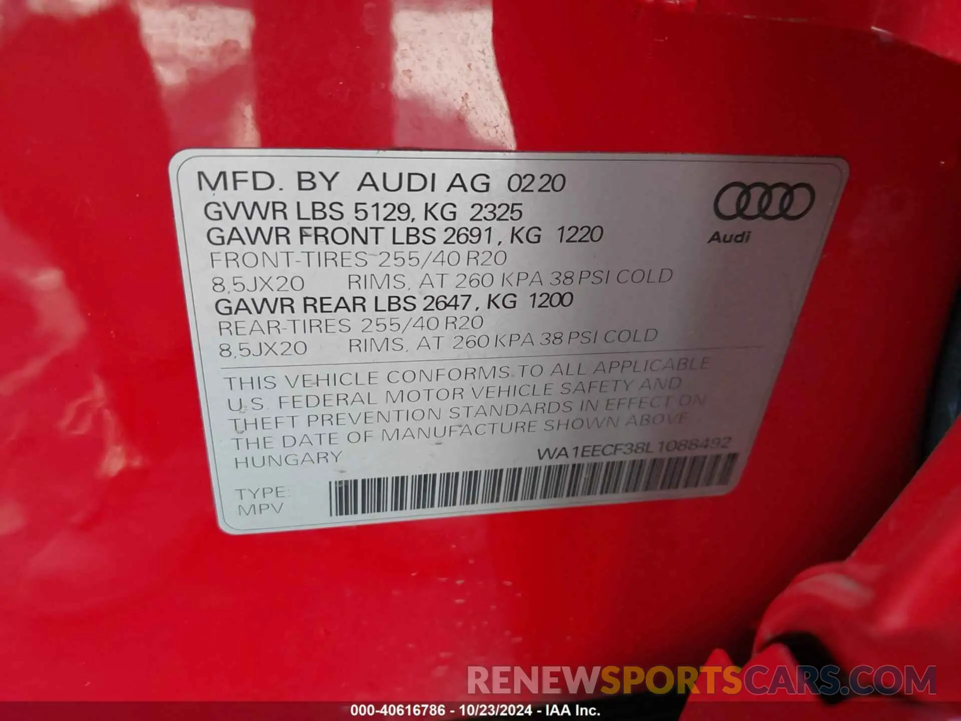 9 fotografías del automóvil dañado WA1EECF38L1088492 AUDI Q3 2020